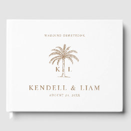 Small Monogram Wedding Logo Palm Tree Guest Book Front View