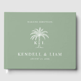 Small Monogram Wedding Logo Palm Tree Guest Book Front View