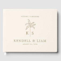 Small Monogram Wedding Logo Palm Tree Guest Book Front View