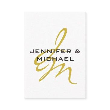 monogram white gold color plain modern minimalist enclosure invitations
