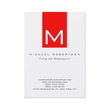 monogram white red stripe chubby business invitations