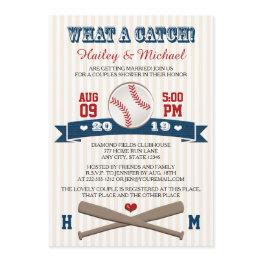 Small Monogrammed Baseball Couples Wedding Shower Invitation Front View