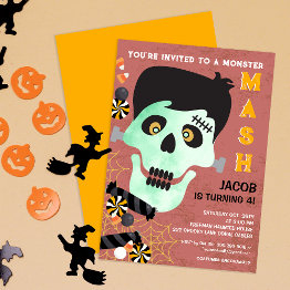 Small Monster Mash Halloween Birthday Invite Front View