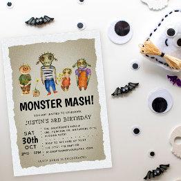 Small Monster Mash Halloween Kids Birthday Invitation Front View