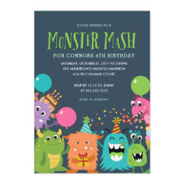 Small Monster Mash Kids Birthday Party Invitation Invite Front View