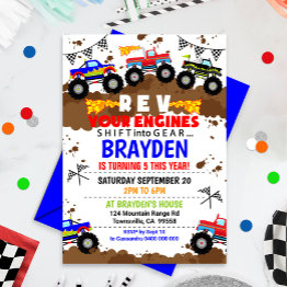 Small Monster Truck Birthday Invitation Monster Truck Front View