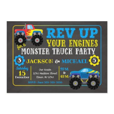 monster truck joint birthday invitation