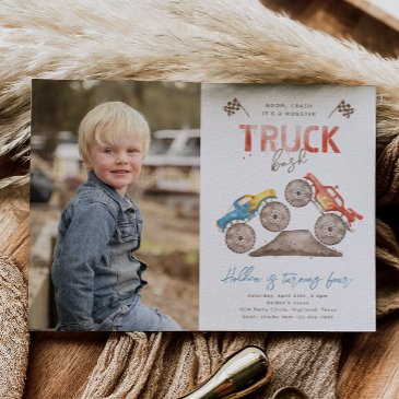 monster truck photo birthday invitation
