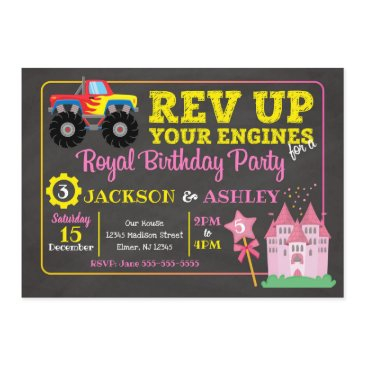 monster truck & princess joint birthday invitation