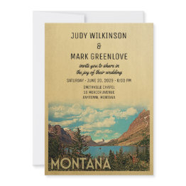 Small Montana Wedding Invitation Vintage Glacier Lake Front View