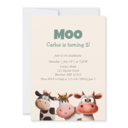 Small Moo I’m Turning Two Cute Cow Second Birthday Invitation Front View