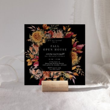 moody autumn elegant floral square open house invitation