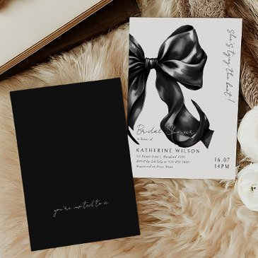 moody black white bow bridal shower invitation