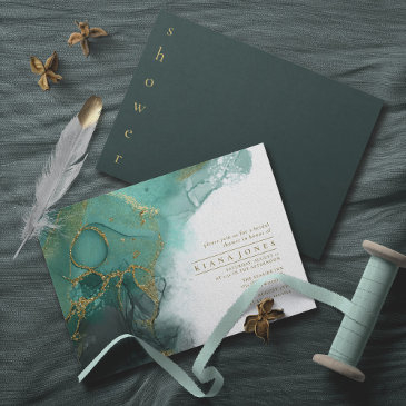 moody ink emerald gold bridal shower id988 invitation
