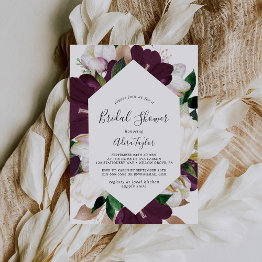 Small Moody Purple Blooms Bridal Shower Invitation Front View