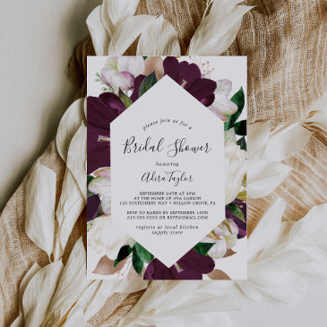 moody purple blooms bridal shower invitation