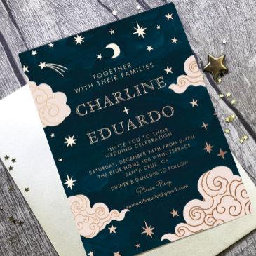 moon and stars celestial starsign golden wedding foil invitation