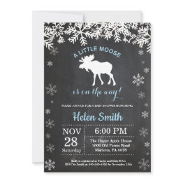 Small Moose Winter Snowflake Boy Baby Shower Invitation Front View