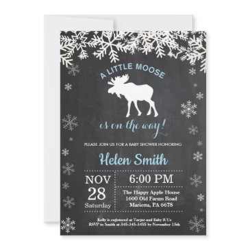 moose winter snowflake boy baby shower invitation