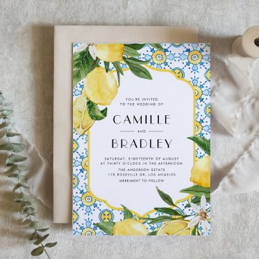 moroccan tile and lemons mediterranean wedding invitation
