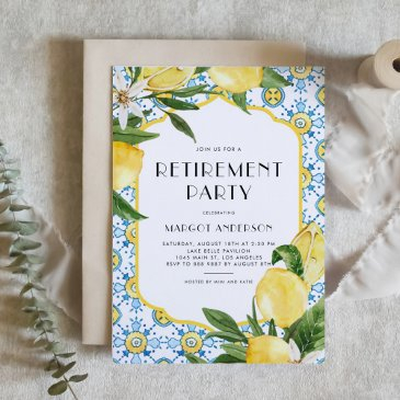 moroccan tile pattern and lemon retirement party invitation