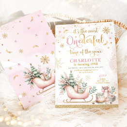 Small Most Onederful Time Of The Year Winter Birthday Invitation Front View