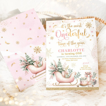most onederful time of the year winter birthday invitation