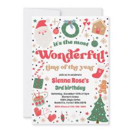 Small Most Wonderful Pink Christmas Birthday Party Invitation Front View