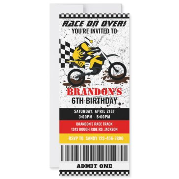 motorcycle, dirt bike birthday ticket invitation
