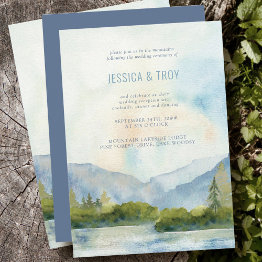 Small Mountain Lake Watercolor Wedding Reception Only Invitation Front View