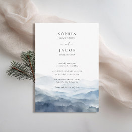 Small Mountains View Dusty Blue Ridge Romantic Wedding Invitation Front View