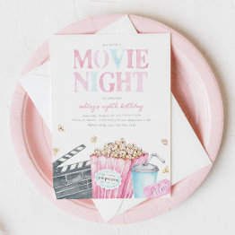 Small Movie Night Birthday Invitation | Movie Party Front View