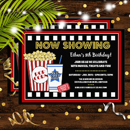 Small Movie Night Birthday Party Invitation Front View