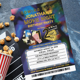 Small Movie Night Custom Name And Text Birthday Party Invitation Front View