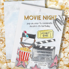 Small Movie Night Kids Birthday Party Invitation Front View