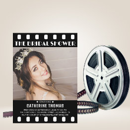Small Movie Poster Film Strip Black White Bridal Shower Invitation Front View