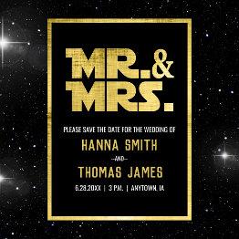 Small Mr And Mrs Black Gold Sci Fi Theme Save The Date Front View