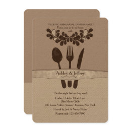 Small Mr. And Mrs. Utensils Rehearsal Dinner Party Invitation Front View