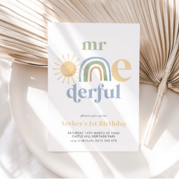 mr onederful sun rainbow boys 1st birthday invitation