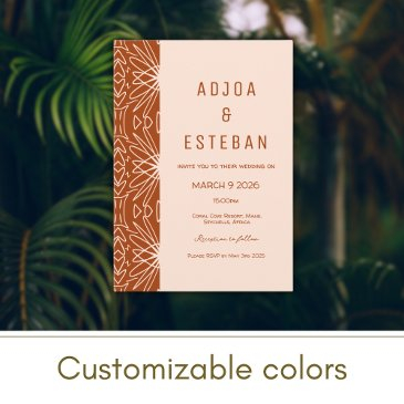 mudcloth tribal pattern boho wedding invitation