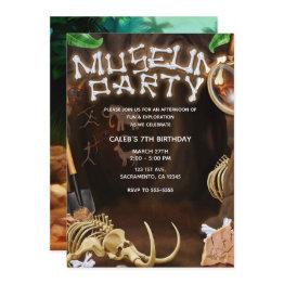 Small Museum Party Dinosaur Bones Mystery Cave Birthday Invitation Front View