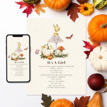 mushroom pumpkin butterfly woodland baby shower invitation