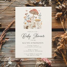 Small Mushroom Woodland Butterflies Modern Baby Shower Invitation Front View