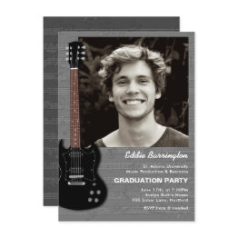 Small Music Guitar Photo Graduation Party Invitation Front View