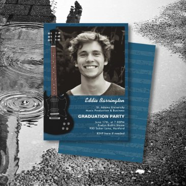 music guitar photo graduation party invitation