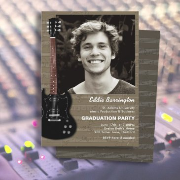 music guitar photo graduation party invitation