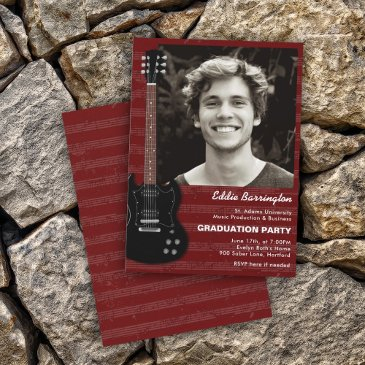 music guitar photo graduation party invitation