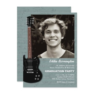 music guitar photo graduation party invitation