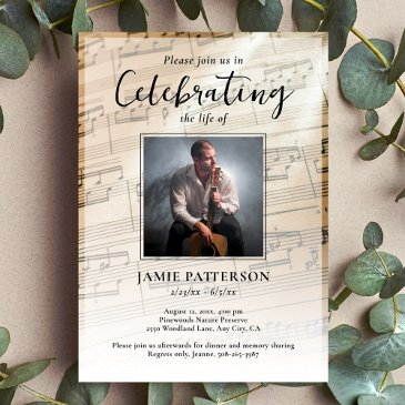 music lover celebration of life funeral photo invitation