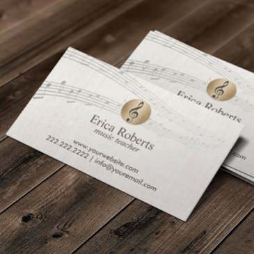 music teacher gold clef logo classy linen musical business invitations